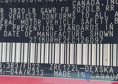 2014 Toyota Corolla S Plus из США, поврежденный, VIN 2T1BURHE2EC126097